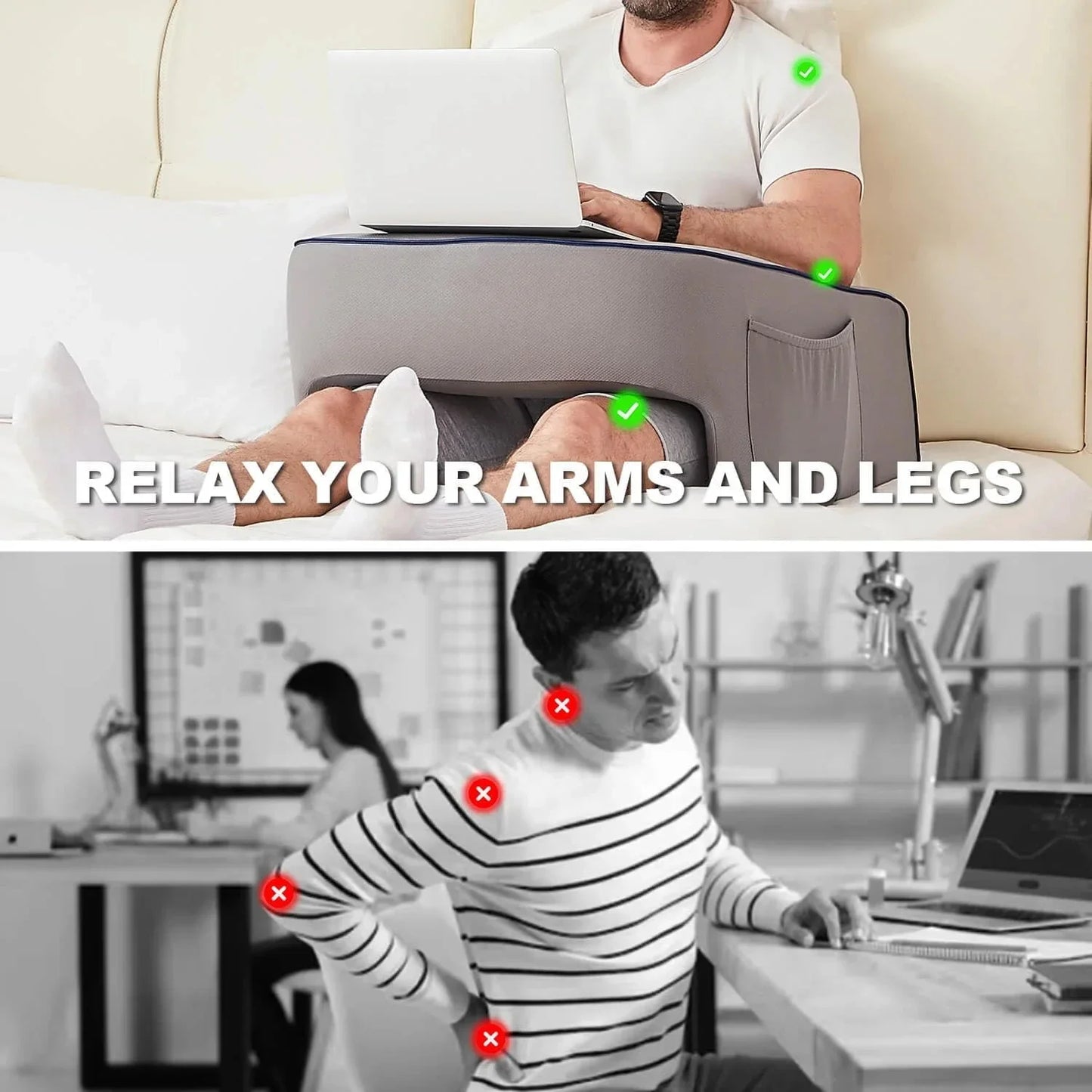 Memory Foam Bed Rest & Gaming Lap Pillow — Reading Pillow with Armrests for Bed, Sofa & Floor Comfort Support