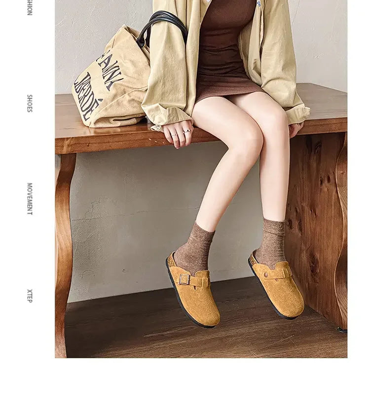 Cow Suede Cork Mules Slippers for All Seasons | Comfortable Clogs
