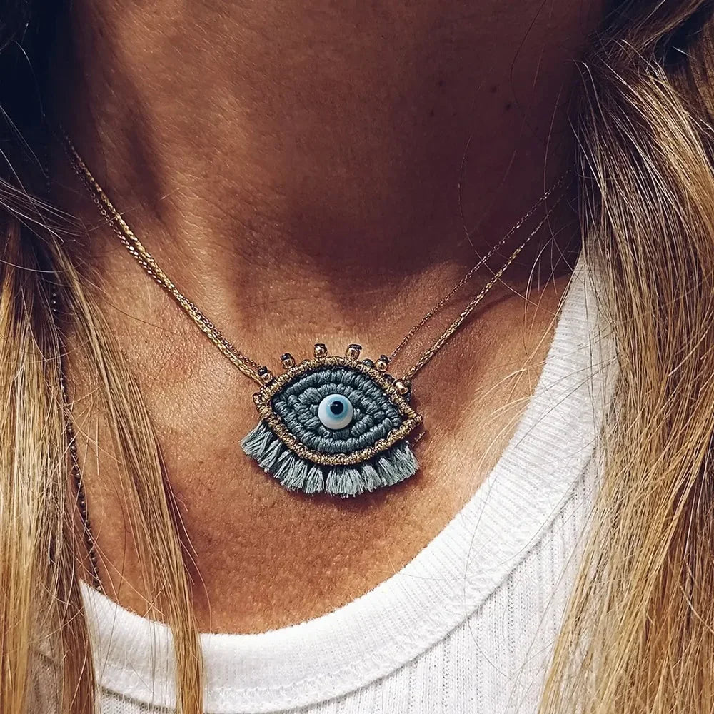 Bohemian Vintage Copper Beads Devil Eyes Pendant Necklace