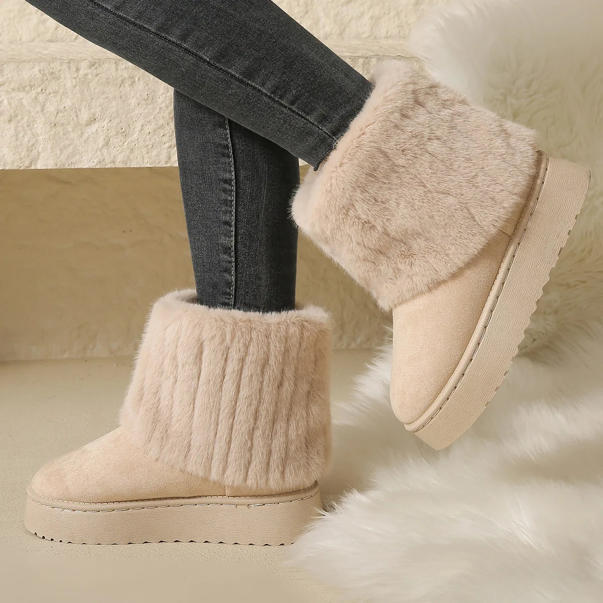 Men's Korean Style Fleece Snow Boots | Warm Plush Mid-Calf Winter Loafers