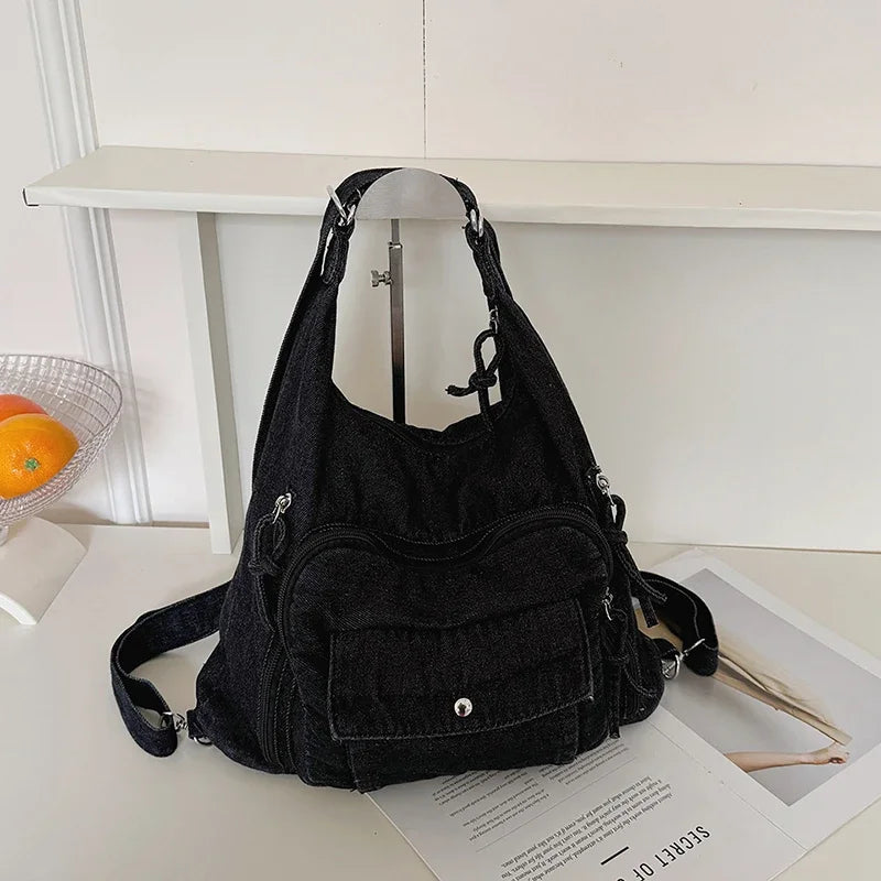 Trendy Solid Color Denim Shoulder Bag | Versatile Women's Crossbody