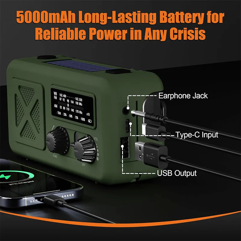 Emergency Weather Radio with Solar & Manual Crank Charging