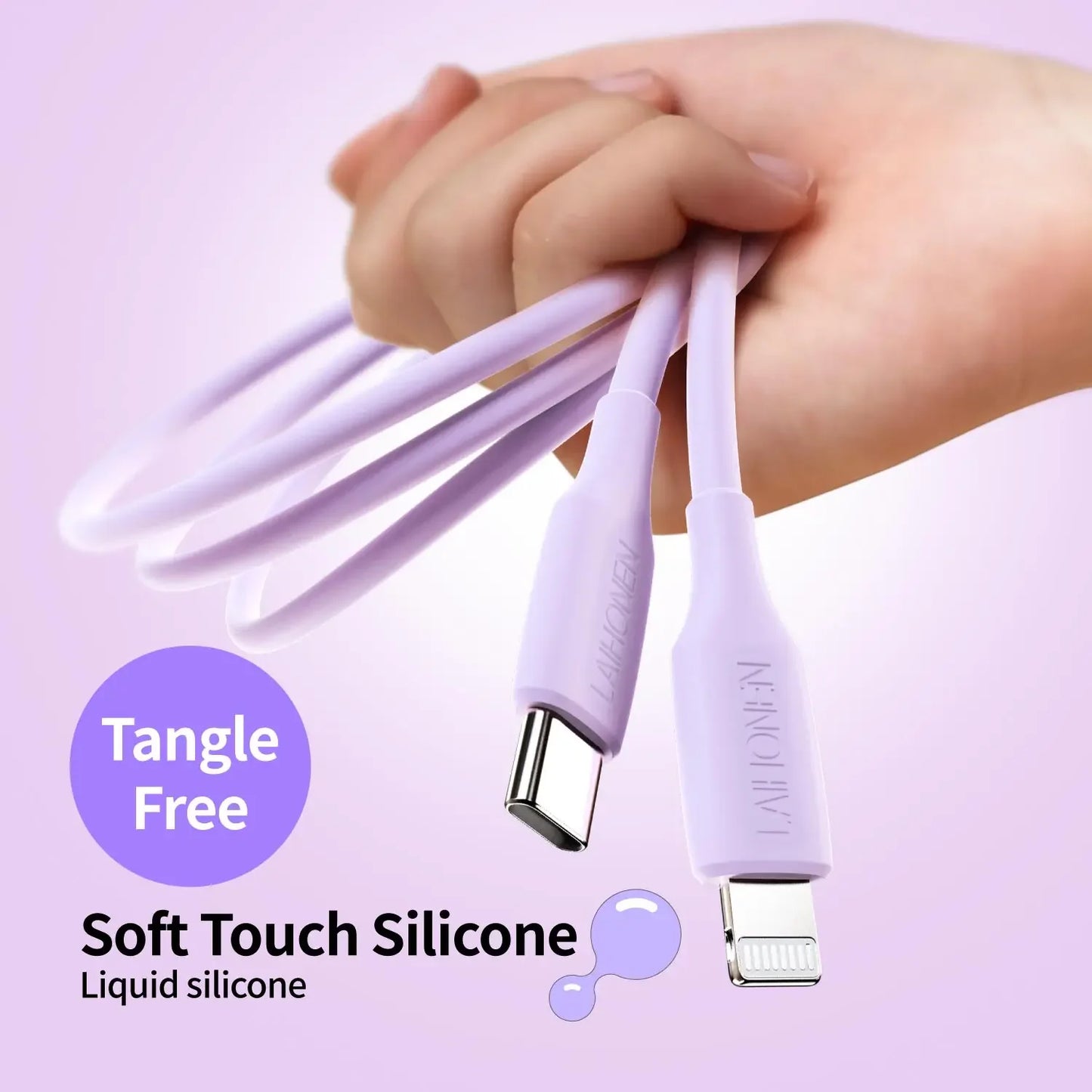 27W Fast Charging USB-C to Lightning Cable | Soft Silicone Pink Accessory