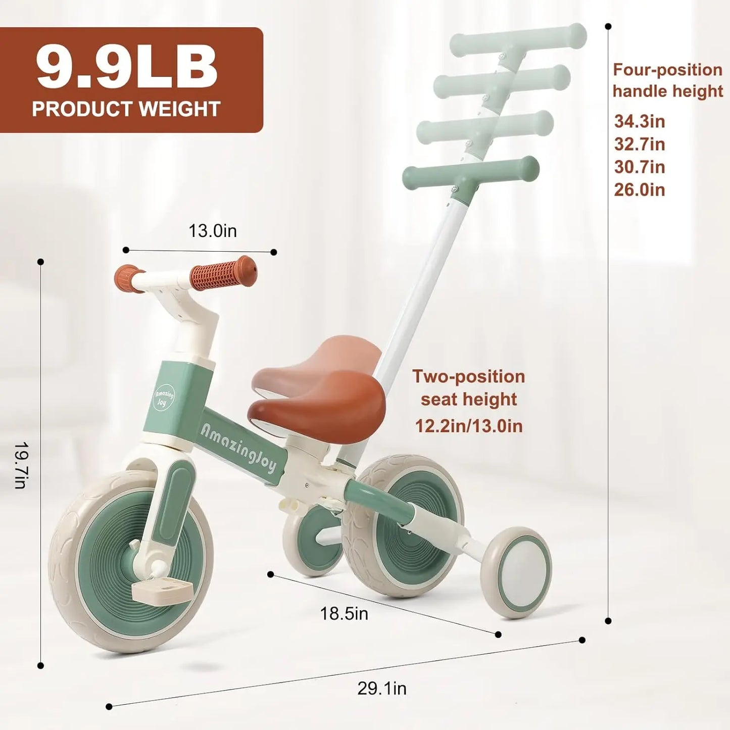 6-in-1 Toddler Tricycle with Adjustable Seat and Training Wheels