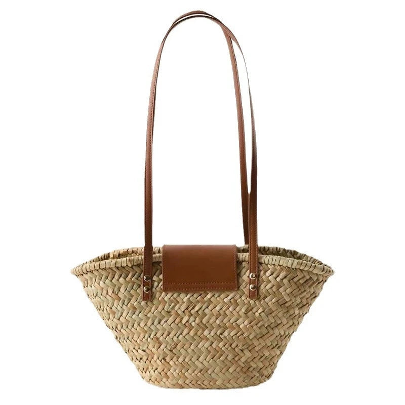 Large Capacity Rattan Woven Shoulder Bag for Beach & Vacation