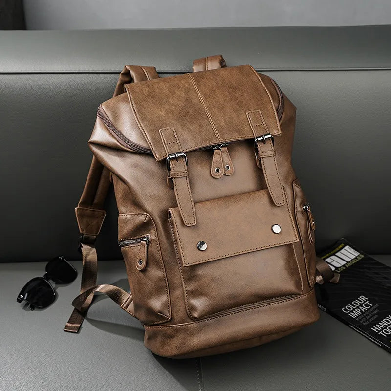 Vintage Luxury PU Leather Backpack | Large Capacity Laptop Bag