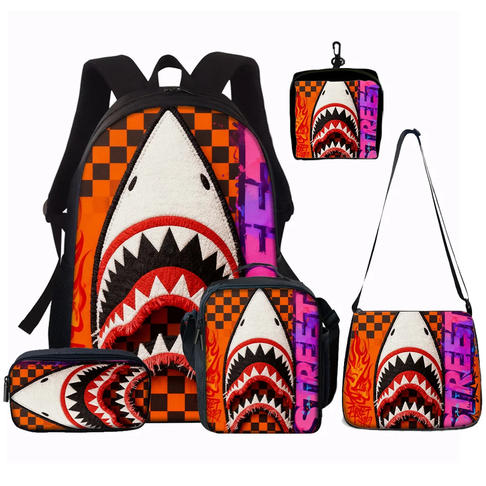 Trendy Shark Graphic Backpack Set | Perfect for School & Fun