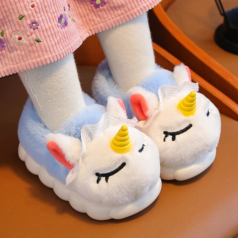 Unicorn Plush Slippers for Kids | Cozy Indoor Winter Shoes