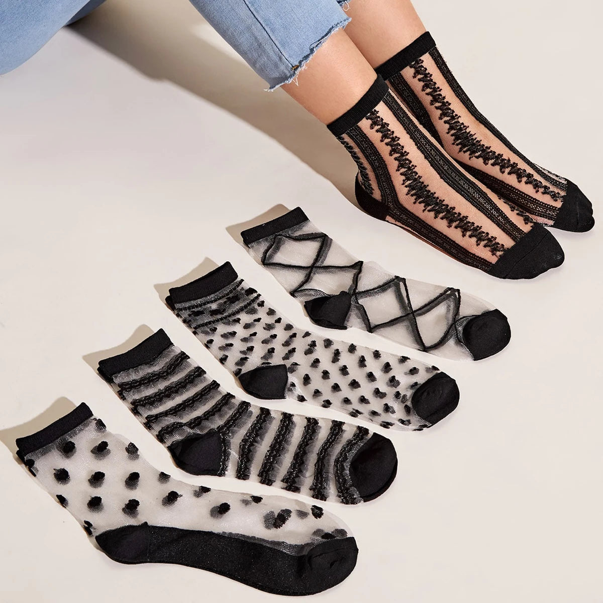 Women's Lace Socks | Stylish Thin Transparent Ankle Socks
