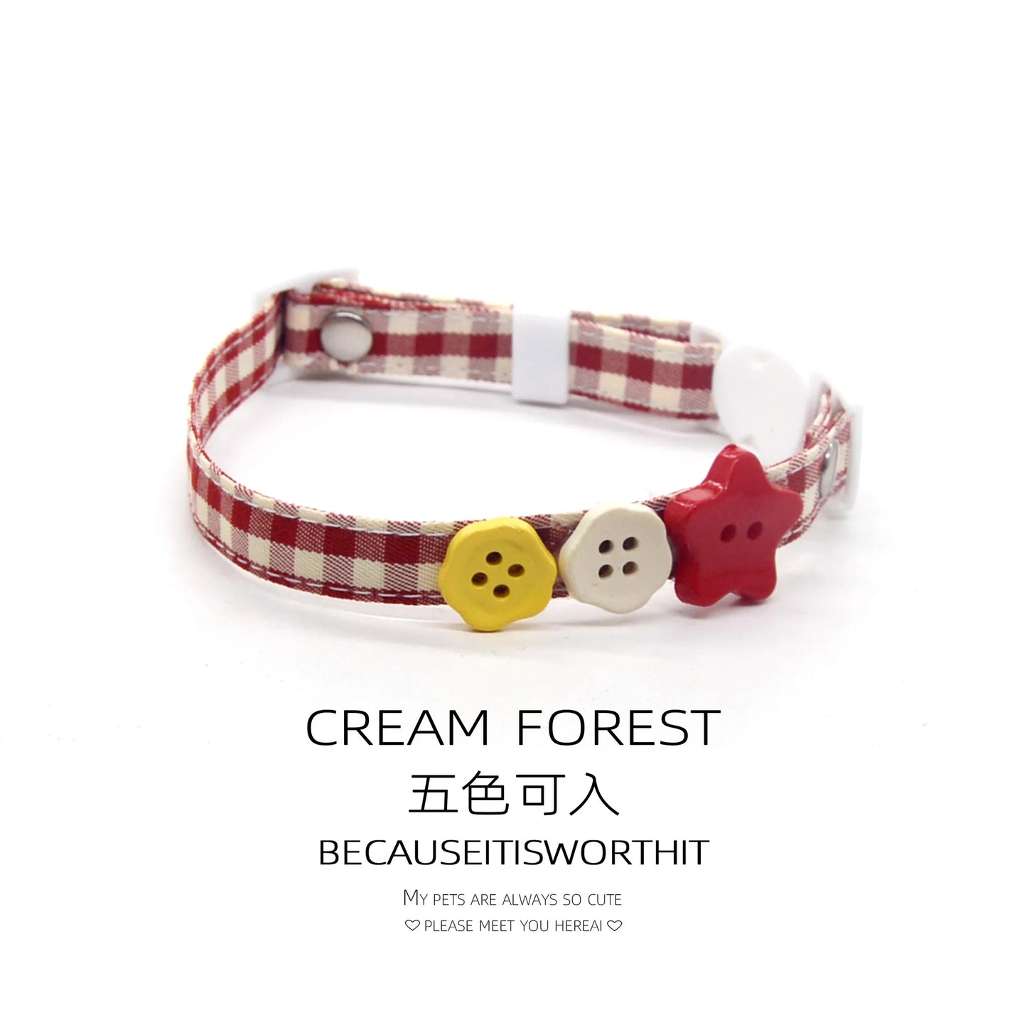Plaid Pet Collar Necklace | Trendy Cartoon Style with Safety Buckle