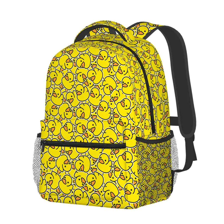 Stylish 2D Cartoon Yellow Duck Backpack for Kids | Waterproof Design