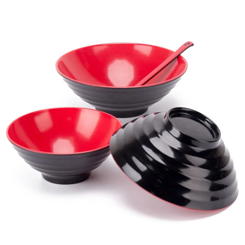 Elegante tazón de melamina rojo y negro para ramen | Tazón de sopa apto para el calor