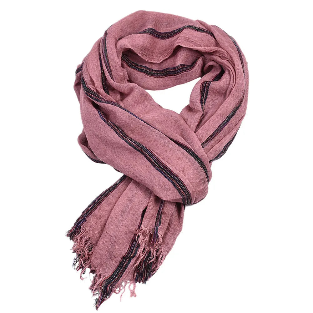 Cotton Linen Striped Men's Scarf | Warm Autumn Winter Accessories