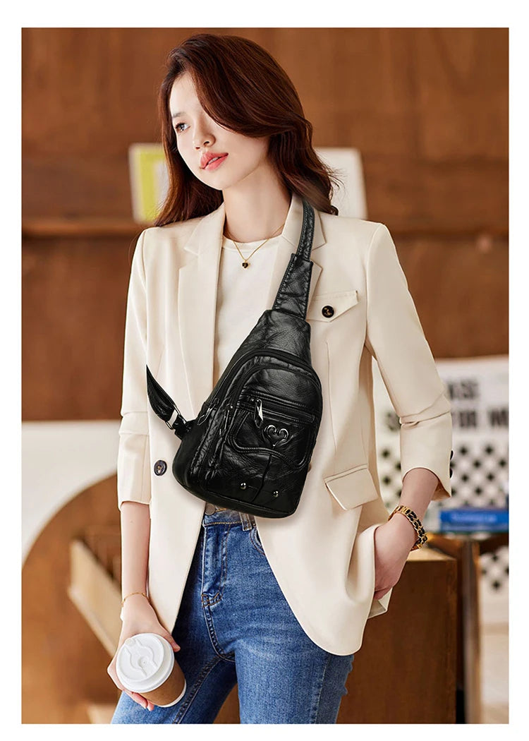 Fashionable PU Leather Women's Chest Bag for Outdoor Adventures