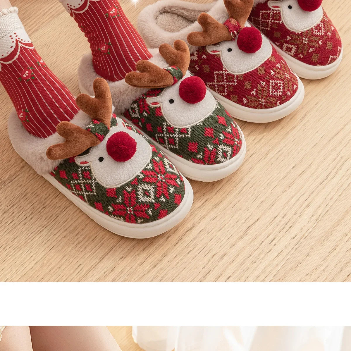 Cozy Winter Cartoon Deer Plush Slippers | Warm Indoor House Shoes