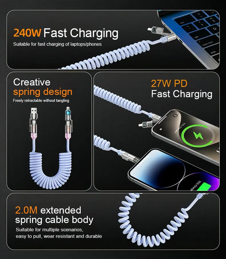 240W 4 in 1 USB Charger Cable | Fast and Versatile Charging