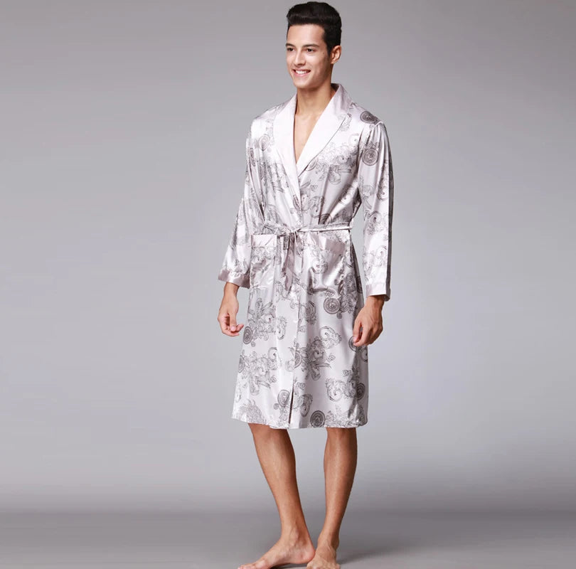 Traditional Japanese KIMONO Fashion YUKATA Oriental Gold Dragons Pattern Bathrobe Summer Men Ice Silk Robes Pajamas  Sleepwear