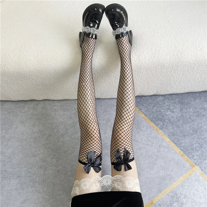 Women's Sexy Lace High Thigh Bow Stockings | Stylish Over-The-Knee