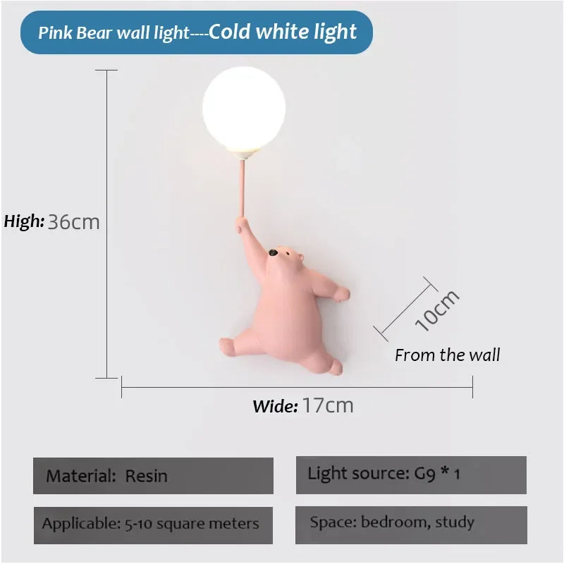 Cartoon Polar Bear LED Sconce Light | Fun Bedroom Decor