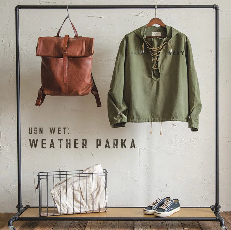Men's Retro Green Hooded Sweatshirt | Stylish Adjustable Windbreaker