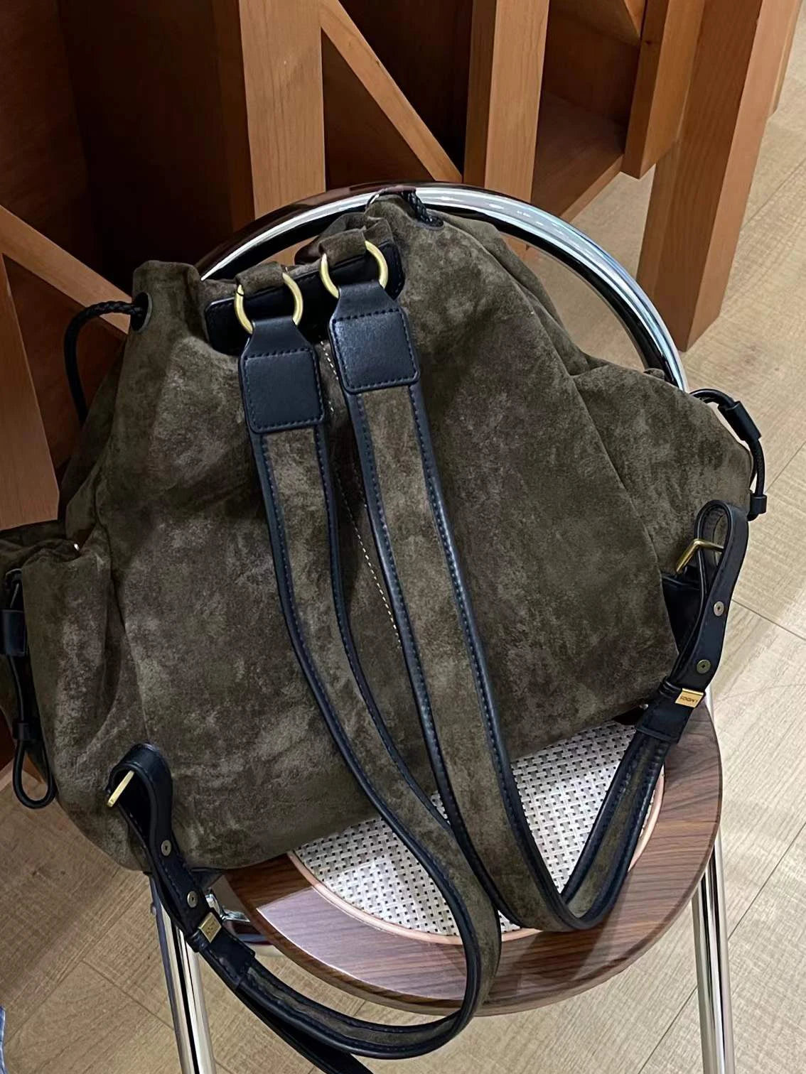 Trendy Retro Frosted Suede Bucket Backpack | Stylish Large Capacity Bag