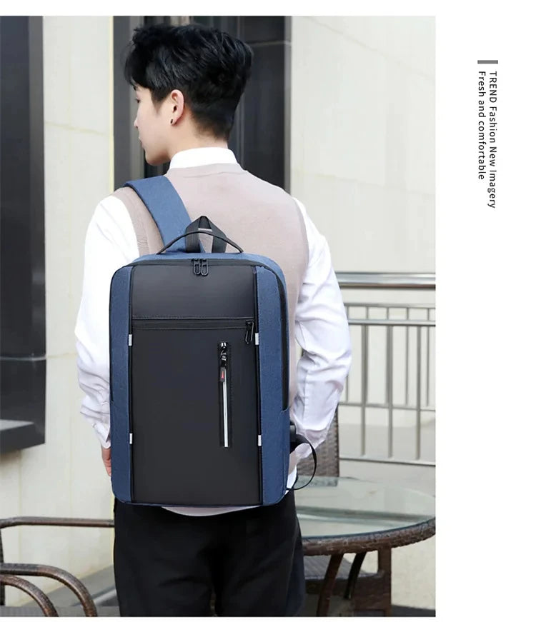 Men's Waterproof Oxford Laptop Backpack with USB Charging Port