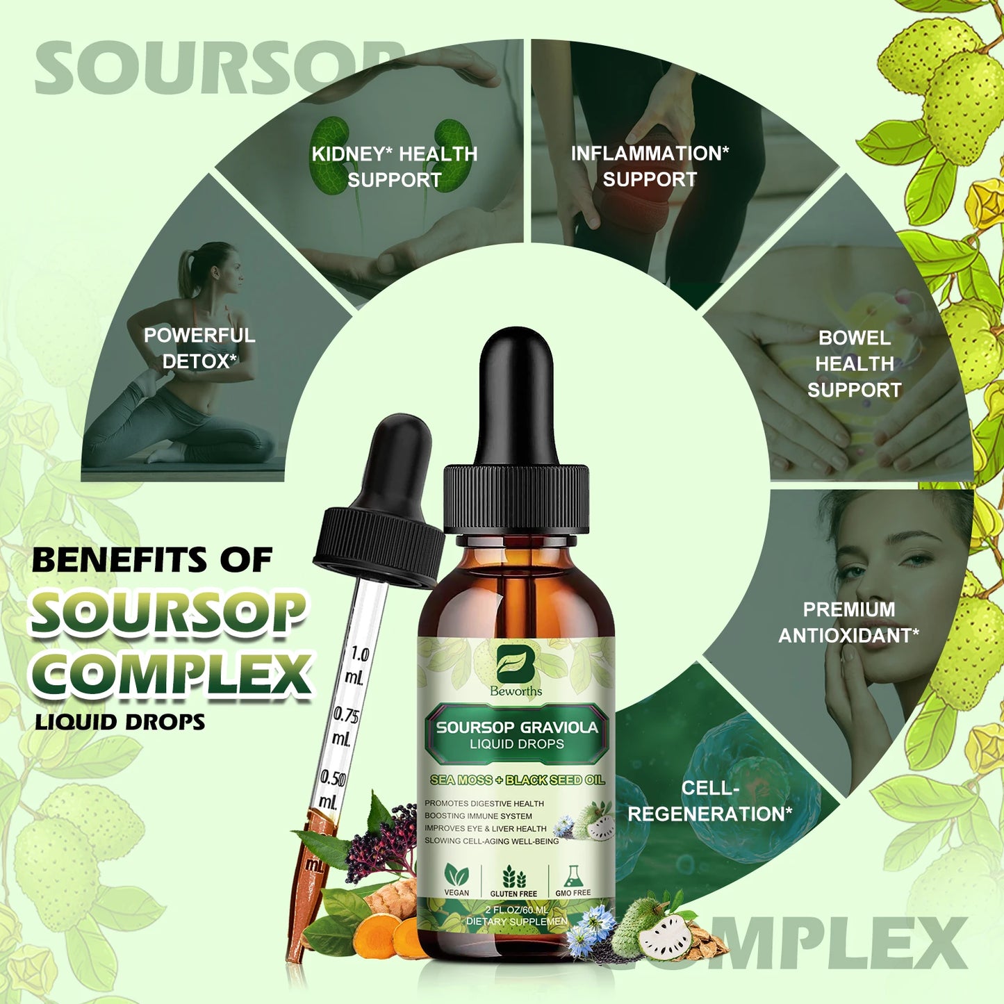 Sea Moss & Soursop Graviola Extract Drops | Support Immunity & Digestion