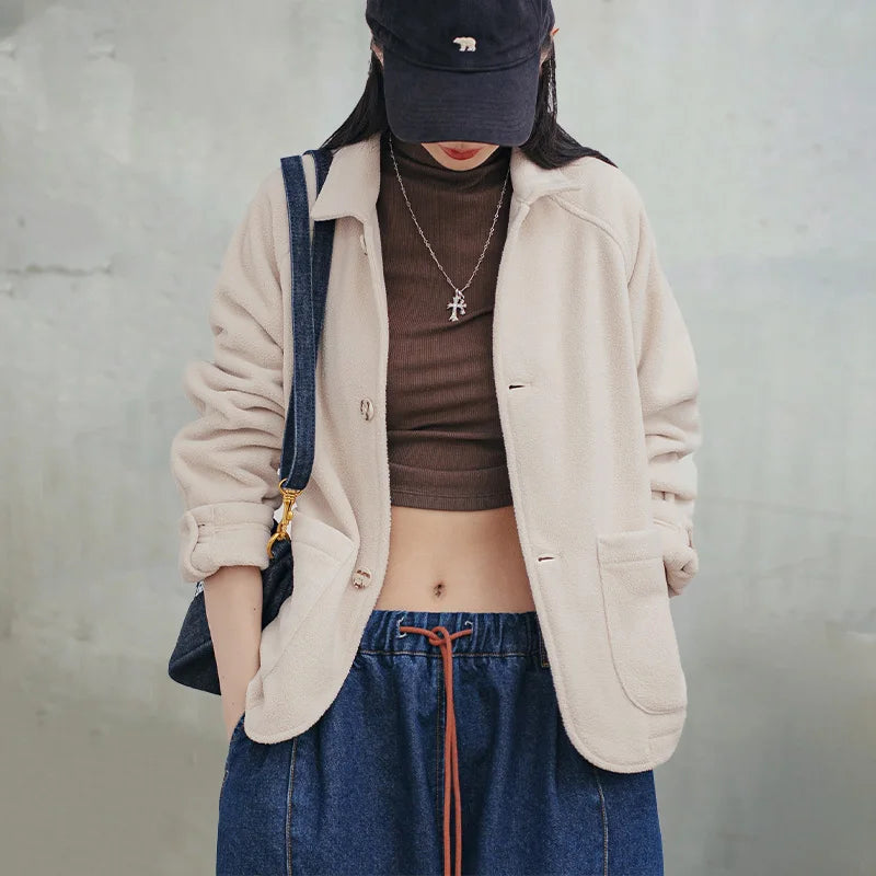 Women's Fleece Lapel Jacket | Stylish Warm Casual Outerwear