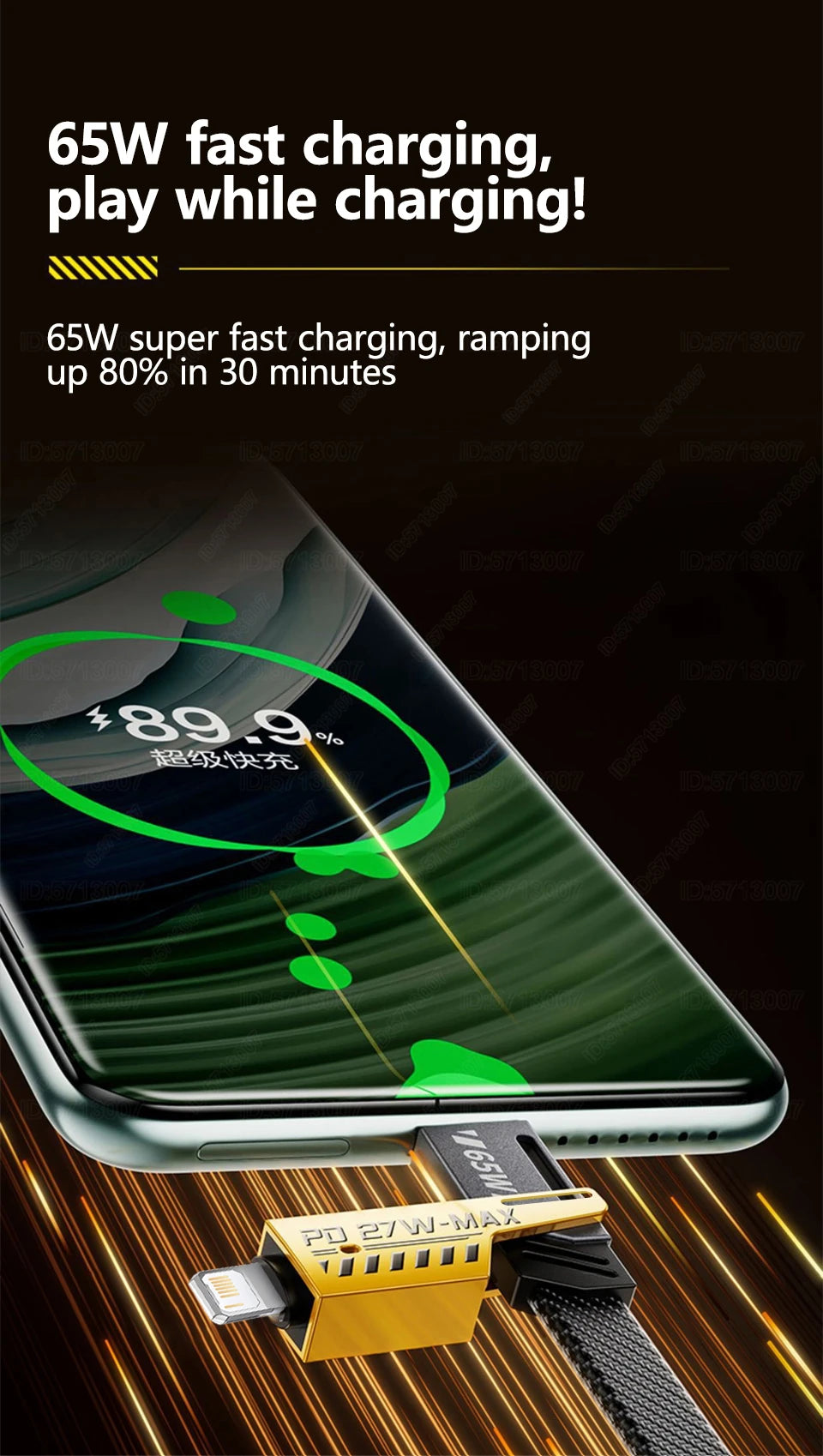 65W Fast Charging USB Cable - Mecha Style for iPhone & Type-C