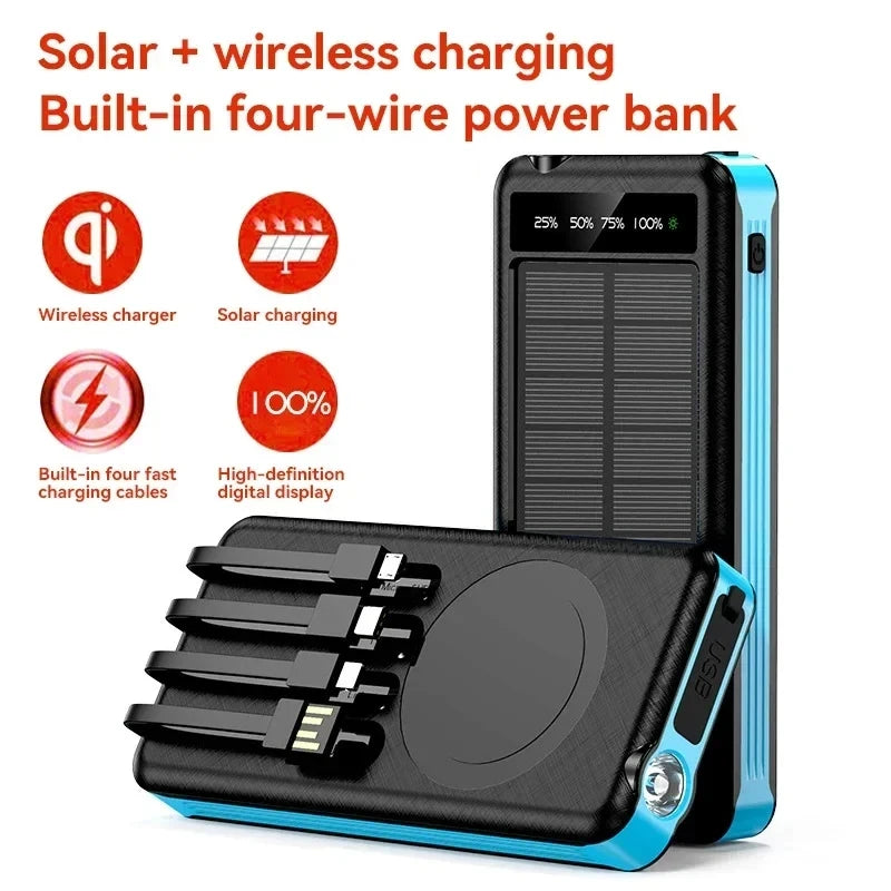 50000mAh Solar Power Bank with Wireless Fast Charging & Dual USB