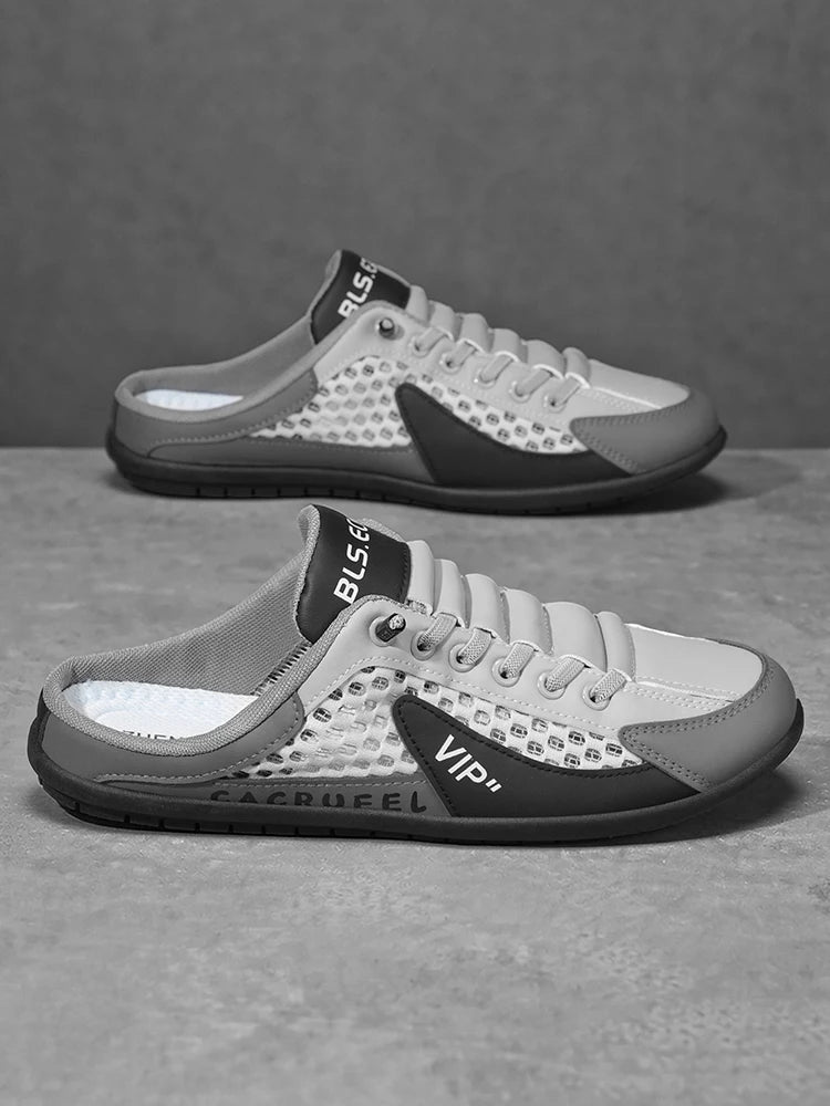Summer Breathable Mesh Slip-On Half-Slipper for Men, Casual Soft-Soled Closed-Toe Slippers, Mesh Upper Is Refreshing and Breathable, Does Not Suffocate the Feet, Lace-Free Design Is Convenient for Lazy People
