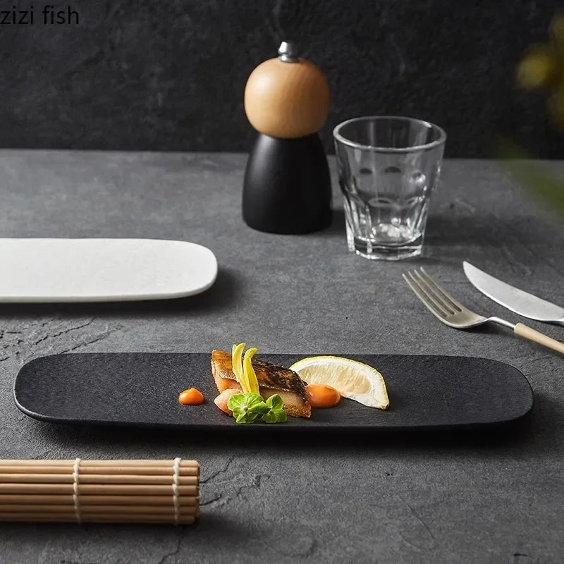Stone Patterned Frosted Ceramic Sushi Plate | Elegant Dim Sum Dish