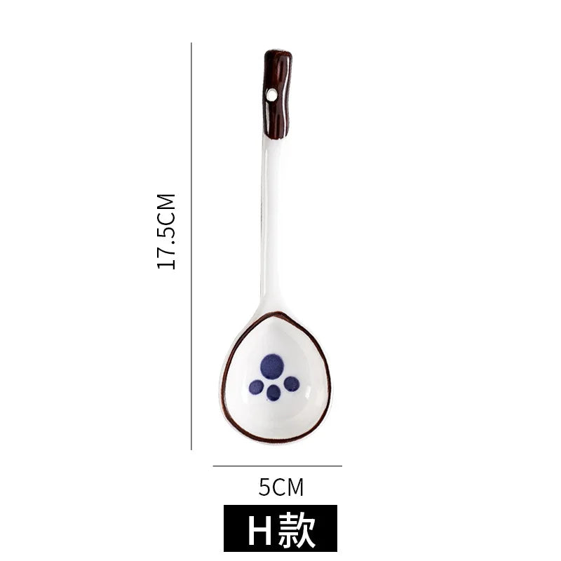 Cuchara de cerámica linda para sopa | Accesorio de cocina estilo japonés Kawaii