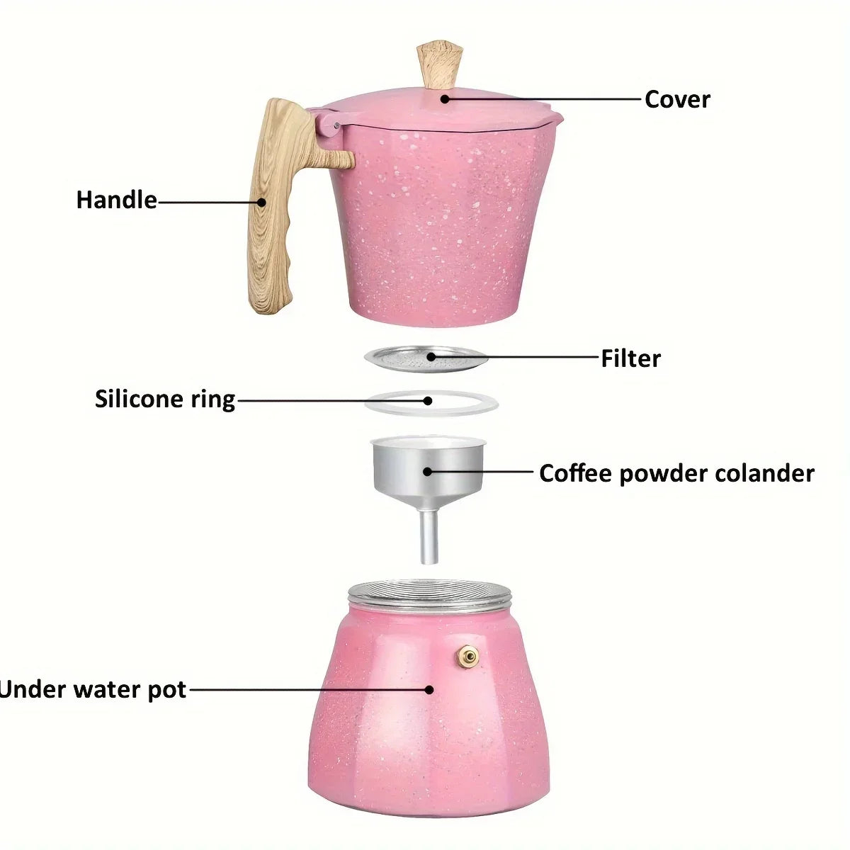 Pink Aluminum Moka Pot | Reusable Mocha Espresso Maker for Home