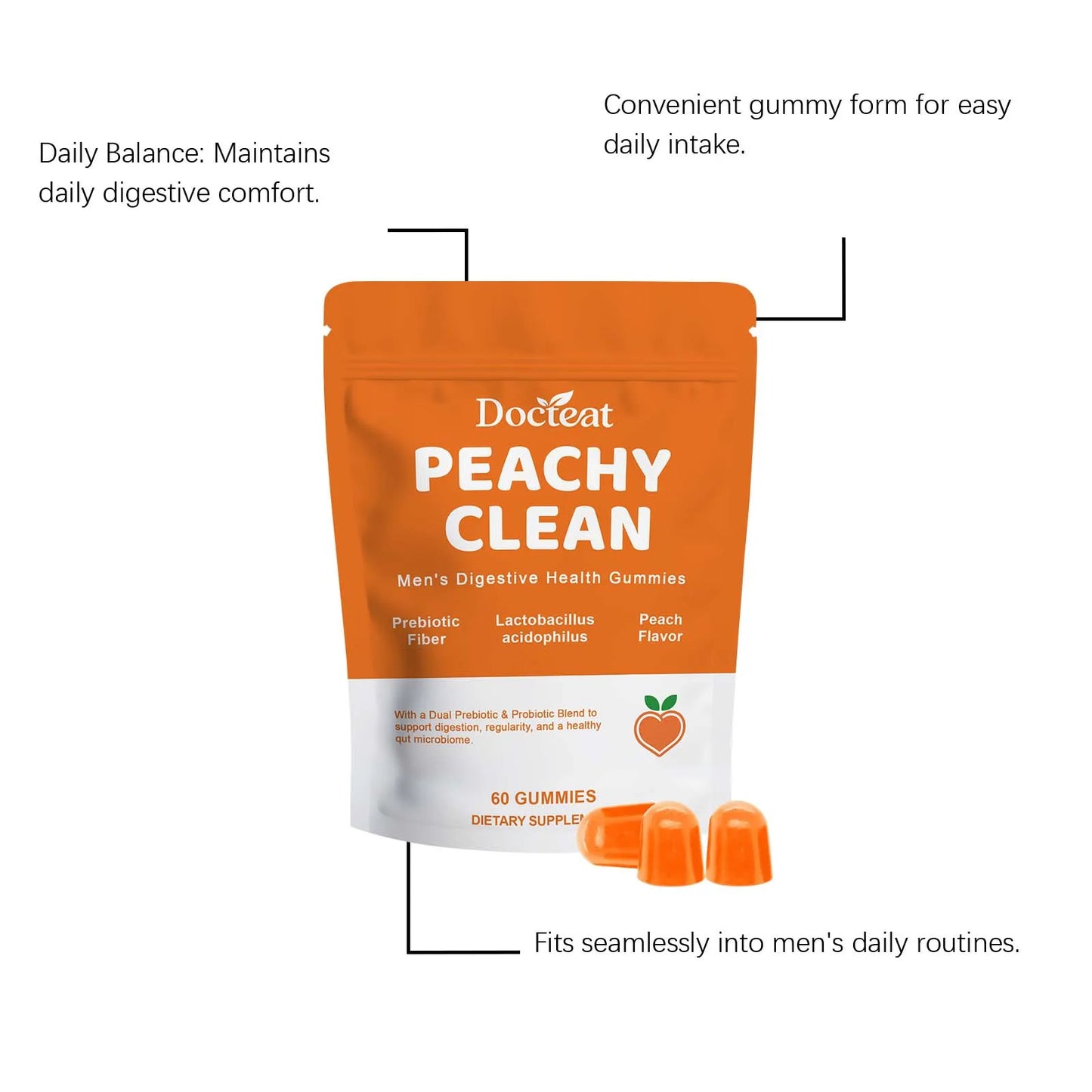Men's Digestive Health Gummies | Peach Flavor Probiotic Blend
