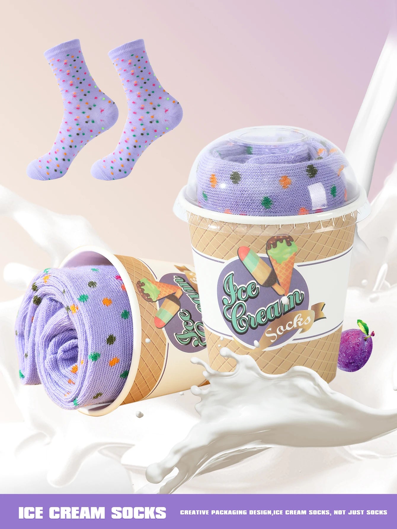 Creative Mid-Length Socks | Fun Ice Cream Design Gift