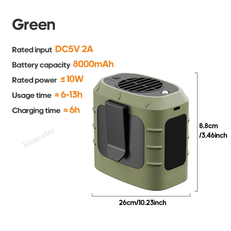 8000mAh Outdoor Waist Fan | Portable Bladeless Neck Fan with Lights