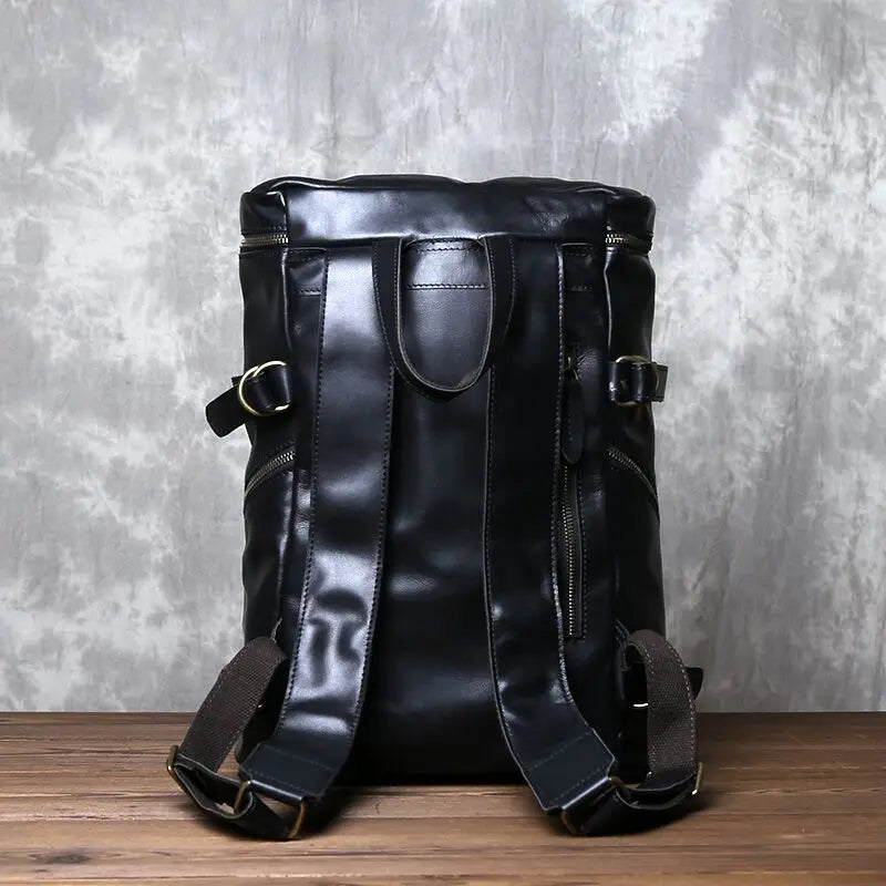 Retro Leather Vertical Backpack | Large Capacity Travel Bag for Men