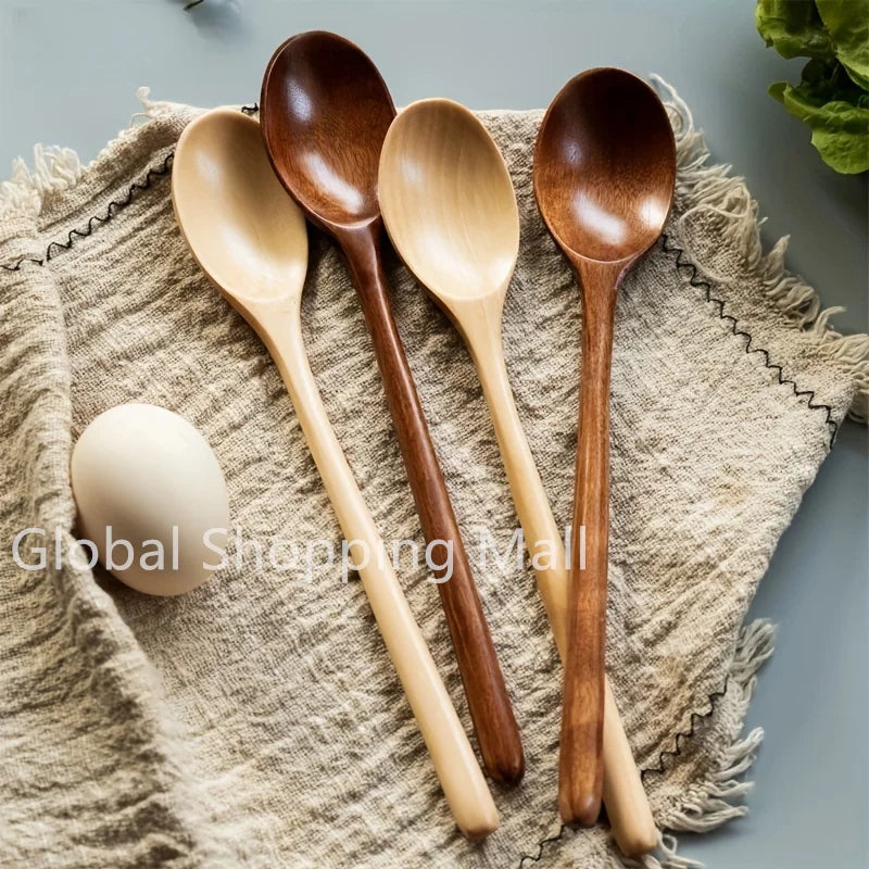 Cucharas de Sopa de Madera Ecológicas | Juego de 6 Utensilios de Mango Largo
