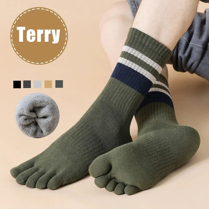Thick Cotton Striped Winter Toe Socks for Men | Ultimate Warmth