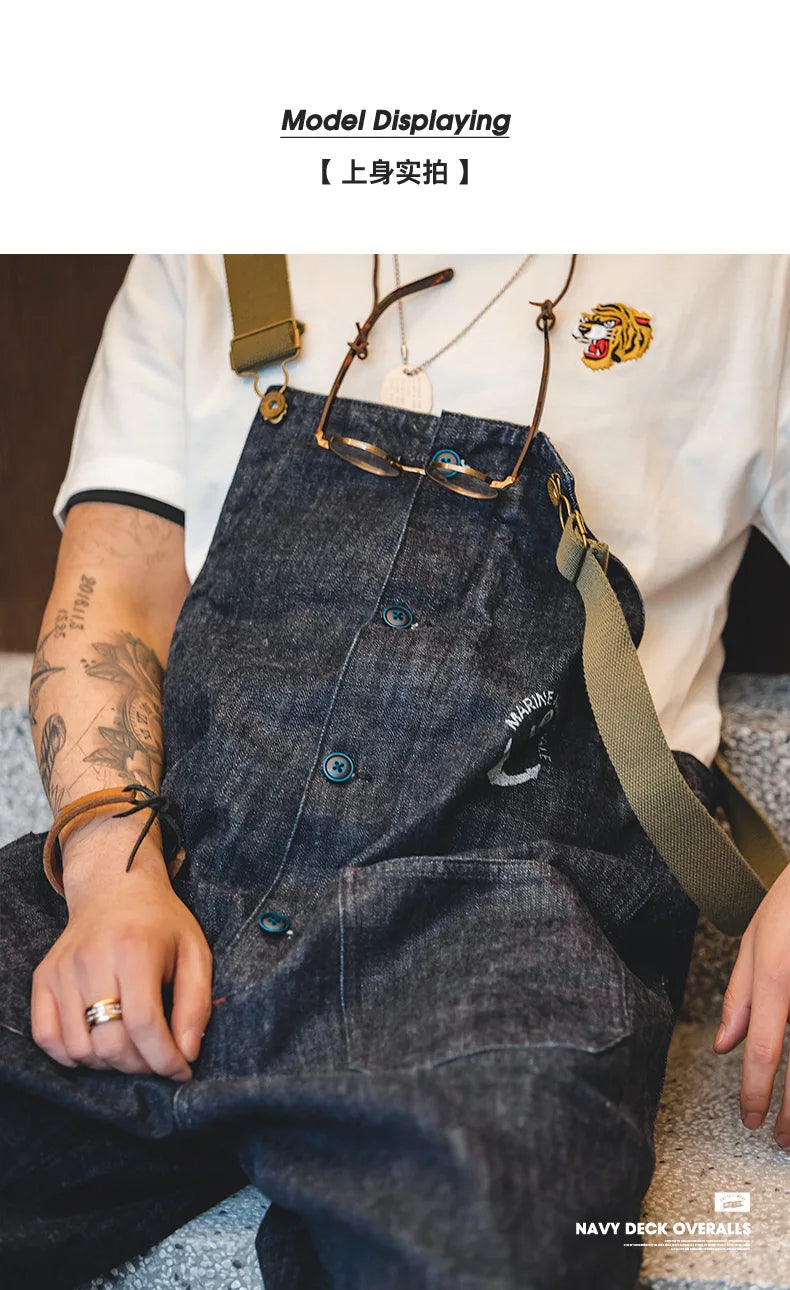 Men's Vintage Deck Strap Pants | Stylish Denim Straight Leg Jeans