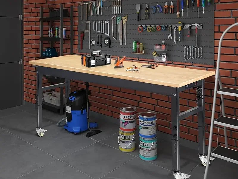 60 Inch Adjustable Workbench | Heavy Duty Work Table with Outlet