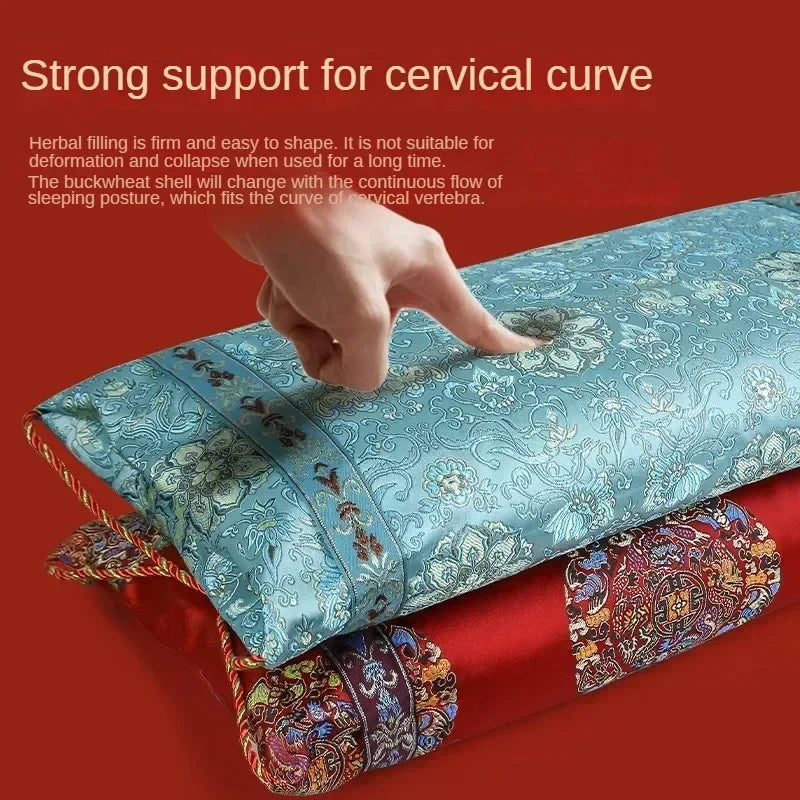 Brocade Mugwort Pillow Core Buckwheat Shell Neck Pillow Sedative Sleep Aid Rectangle Health Pillow Single Person Home Neck Care