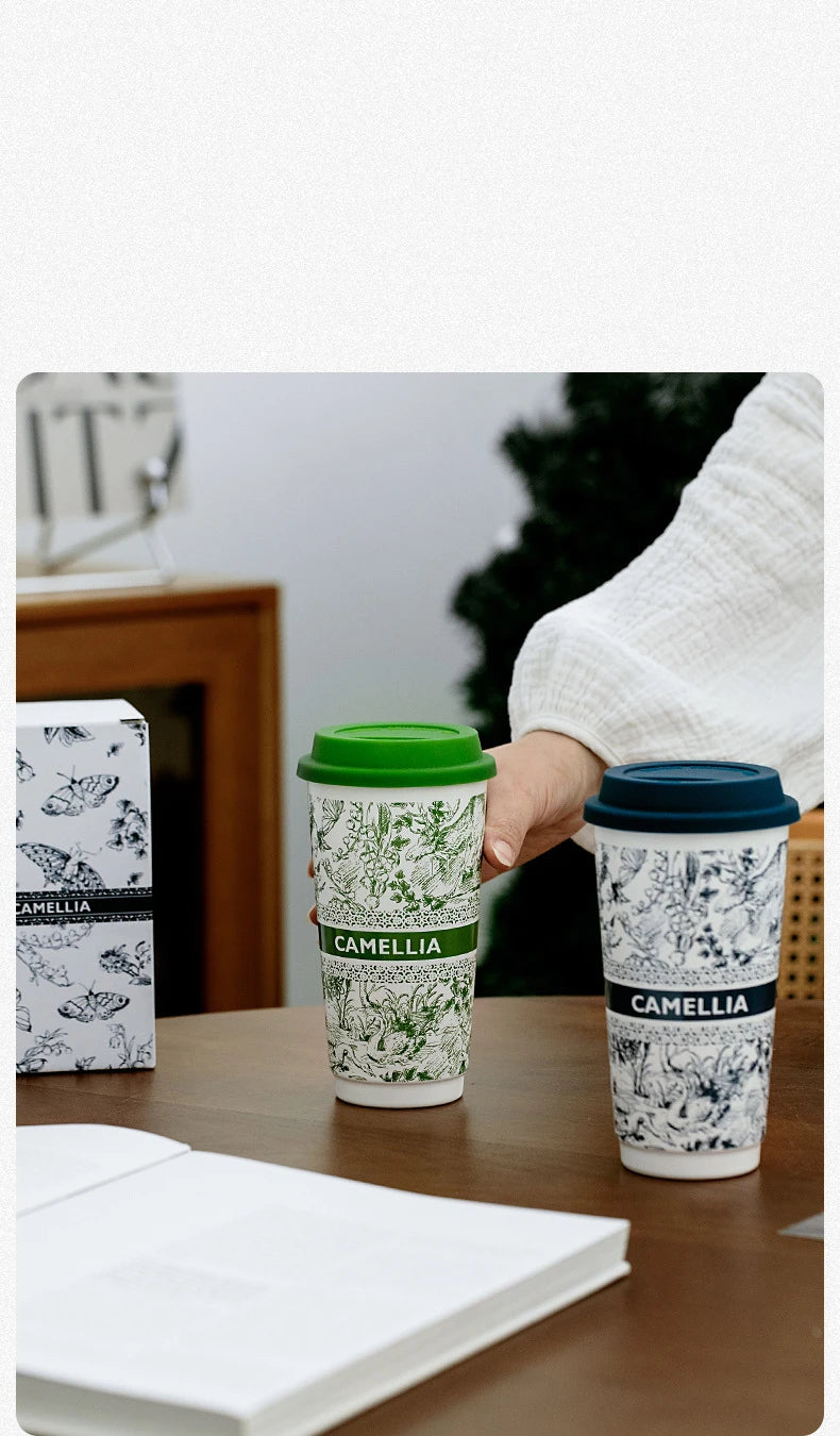 Taza de Café de Cerámica de Gran Capacidad con Tapa de Silicona | Elegante y Práctica