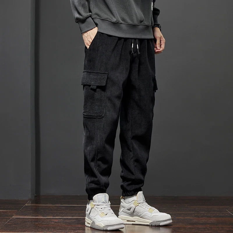 Winter Fleece Warm Men’s Corduroy Jogger Pants Thick Loose Cargo Harem Trousers Velvet Plush Casual Sweatpants