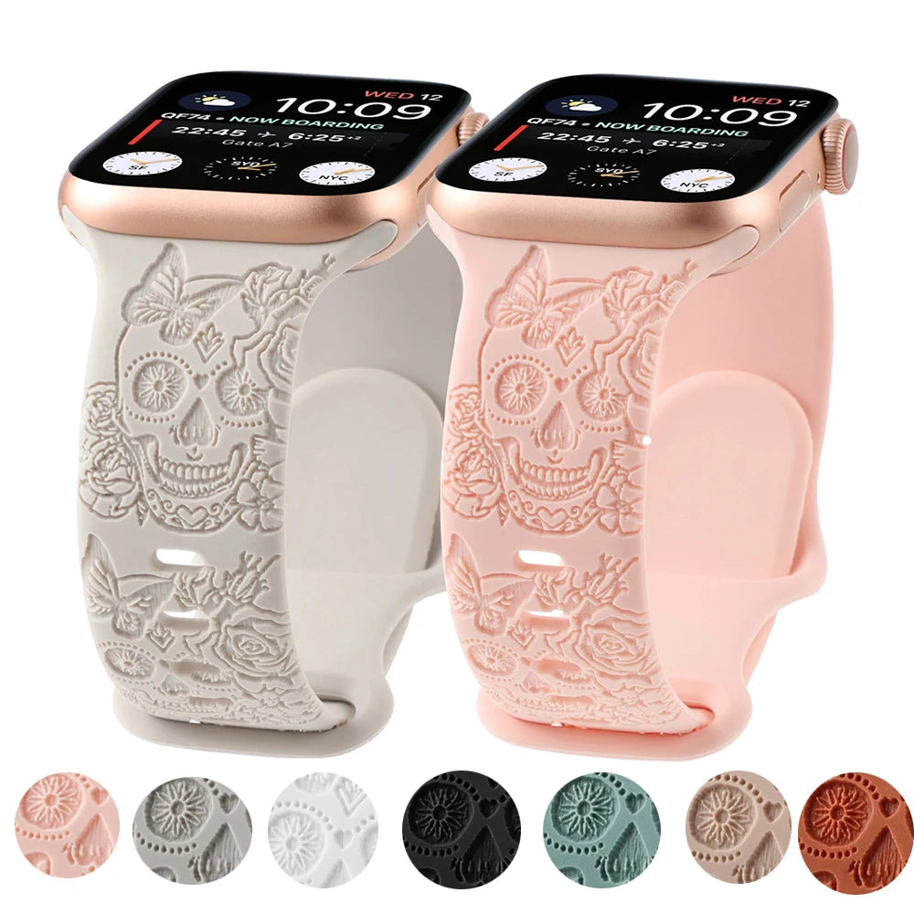 Gothic Skull Engraved Silicone Strap for Smartwatches