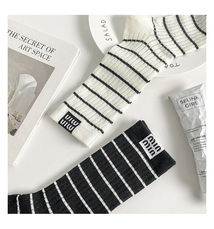 Trendy Striped Mid Tube Socks | Stylish Breathable Casual Wear