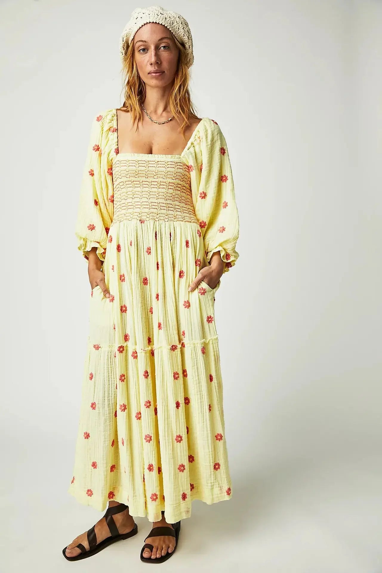 Boho Floral Embroidery Maxi Dress for Women | Casual Fashion