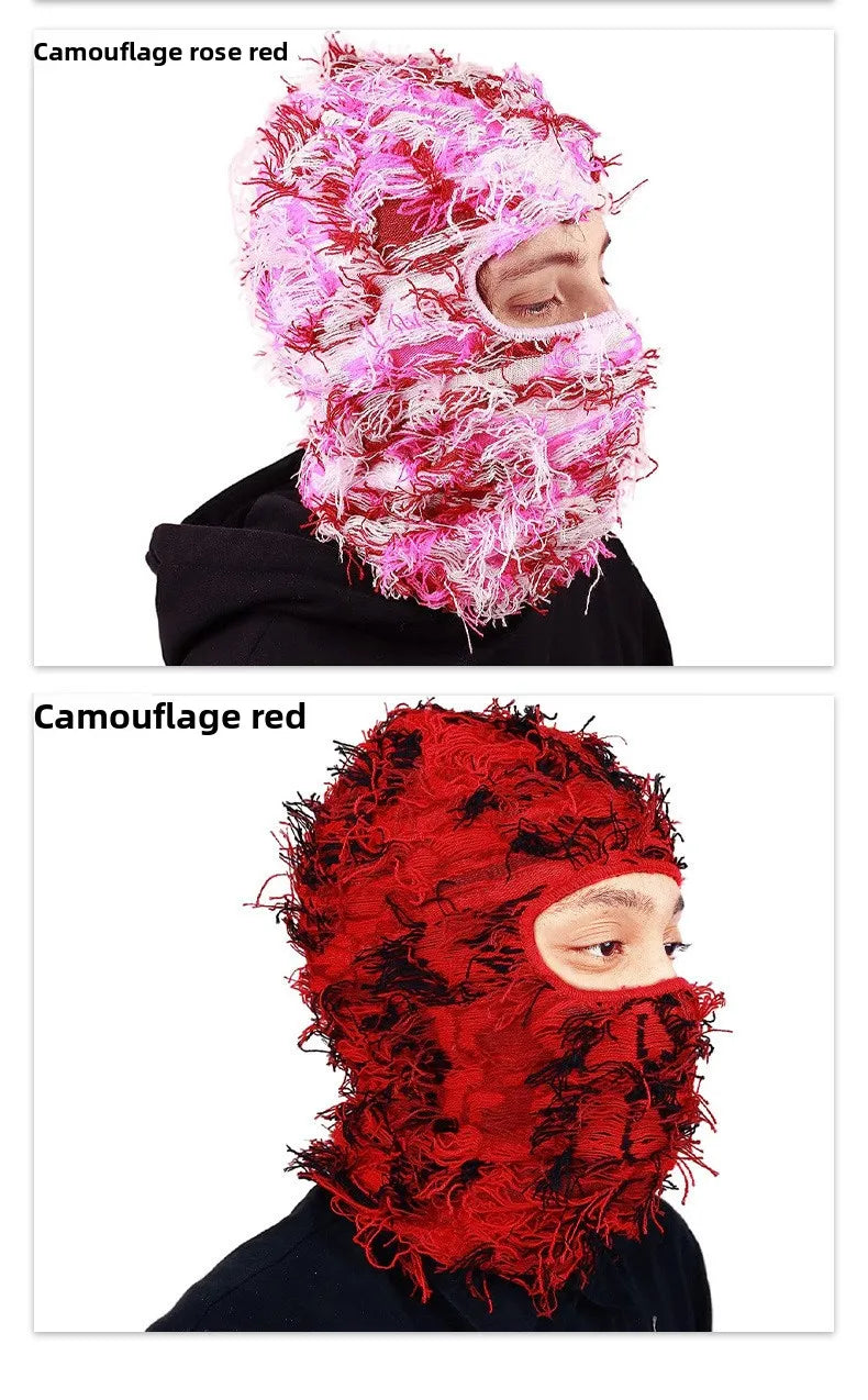 Unisex Distressed Knit Balaclava | Fuzzy Winter Ski Mask