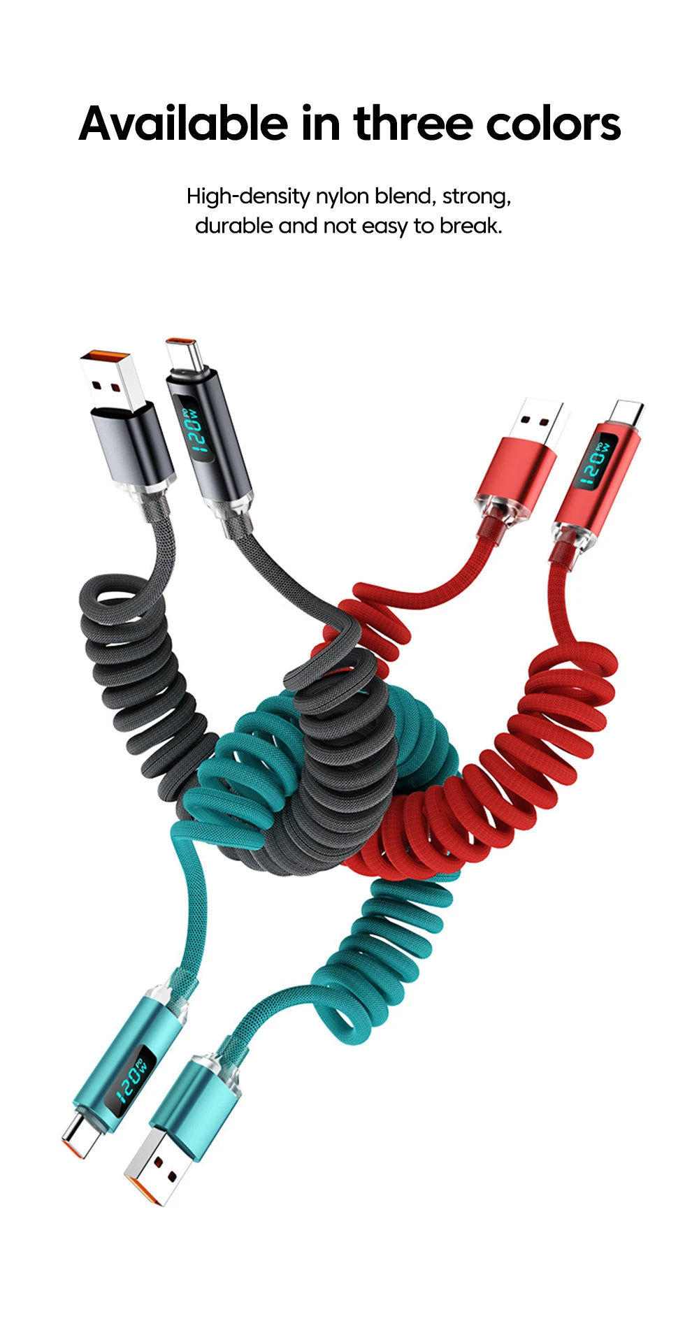 120W Fast Charging Retractable Cable | USB A to Type C Charger